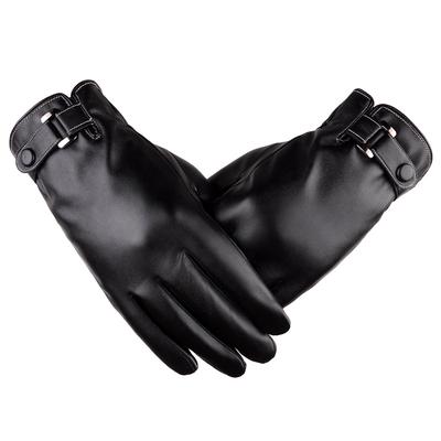 Gloves Men's Winter Warm Touch Screen Gloves Fleece Waterproof Cycling Driving Electric Vehicle Business PU Leather Gloves