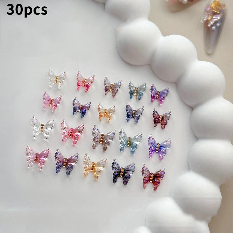 30 Pcs Colorful Butterfly Nail Art Charm 3D Ice Butterfly Nail Decor Ornament Diy Kawaii Nail Figures