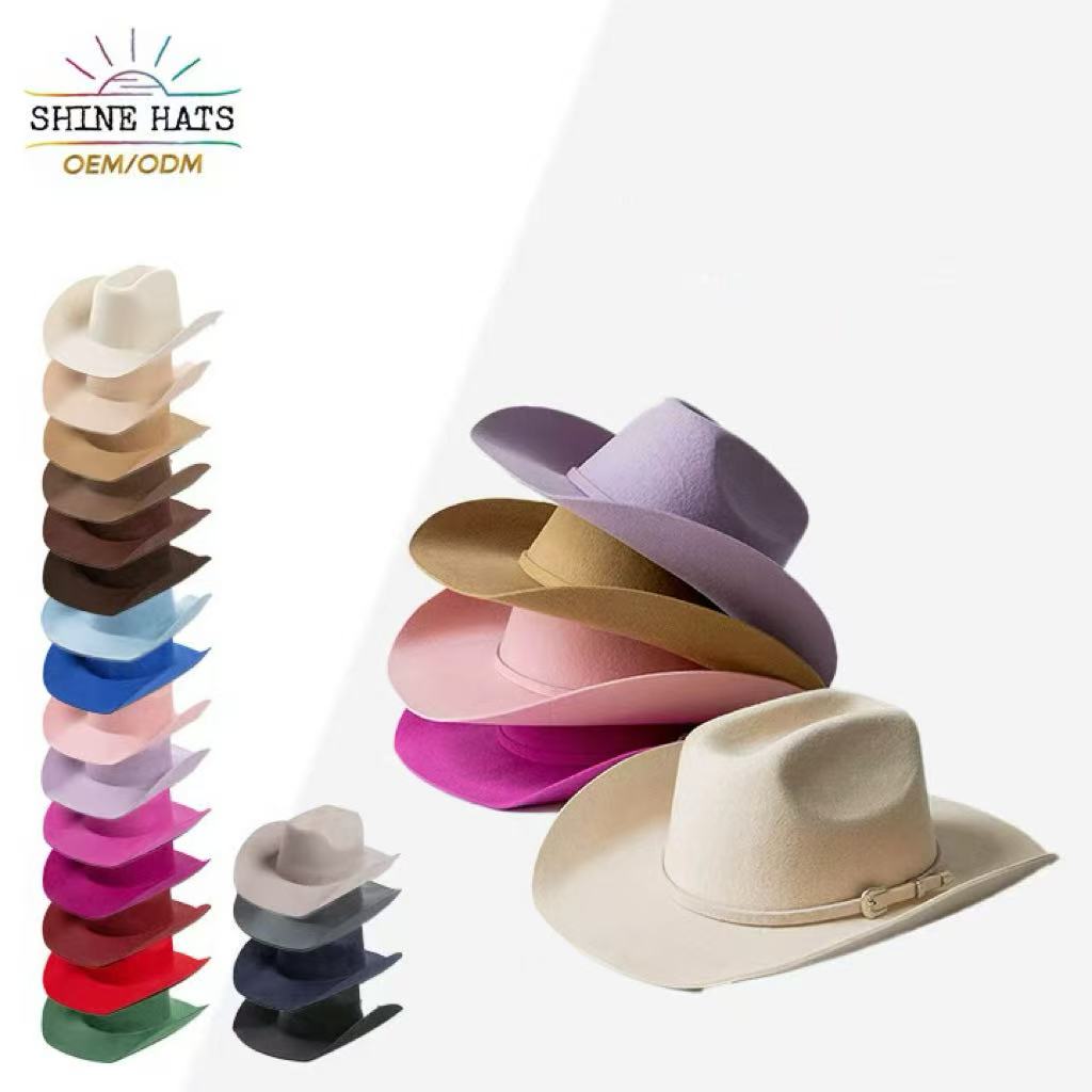 2026 Shinehats OEM Bunt Weiß Schwarz Großhandel Damen Hüte Individuell Wollfilz Westliche Sombreros Vaqueros Cowboy Fedora Hüte