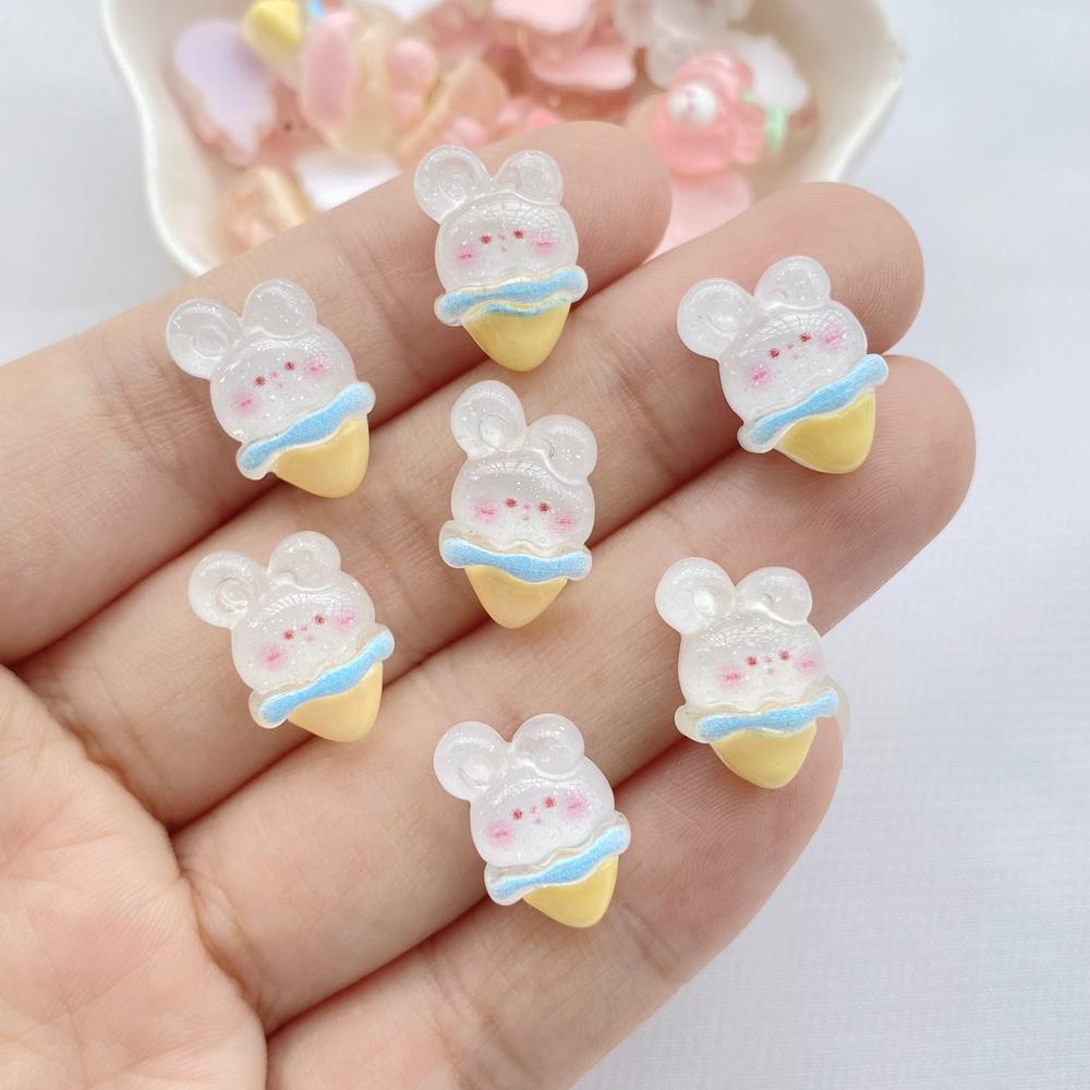 20Pcs New Cute Resin Cartoon Rabbits, Ice Cream, Lollipops  Flat Back Ornament Jewelry Making Manicure Hairwear
