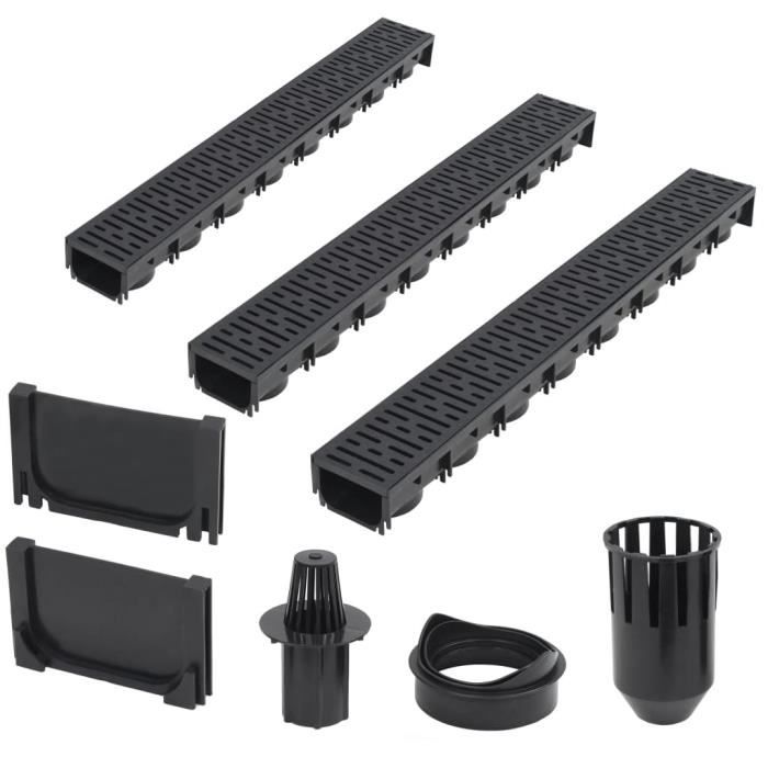 Caniveaux de drainage - vidaXL - 3 pcs - Plastique - 3 m - Système de verrouillage unique