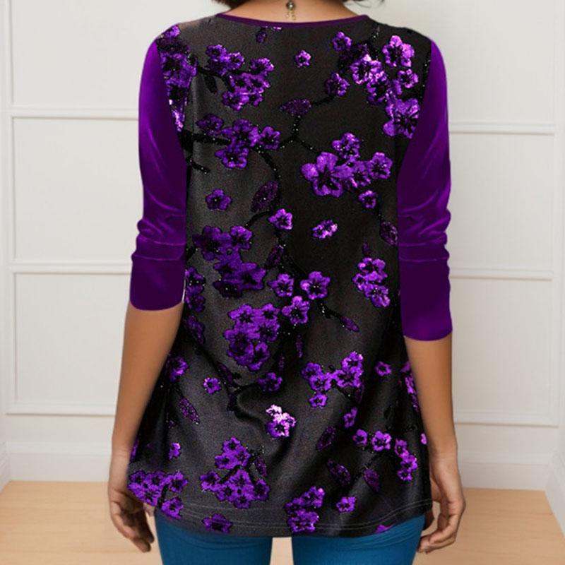 

Весна и осень Европейский и Американский стиль Женская футболка с круглым вырезом и принтом Модная повседневная женская одежда S темно-фиолетового