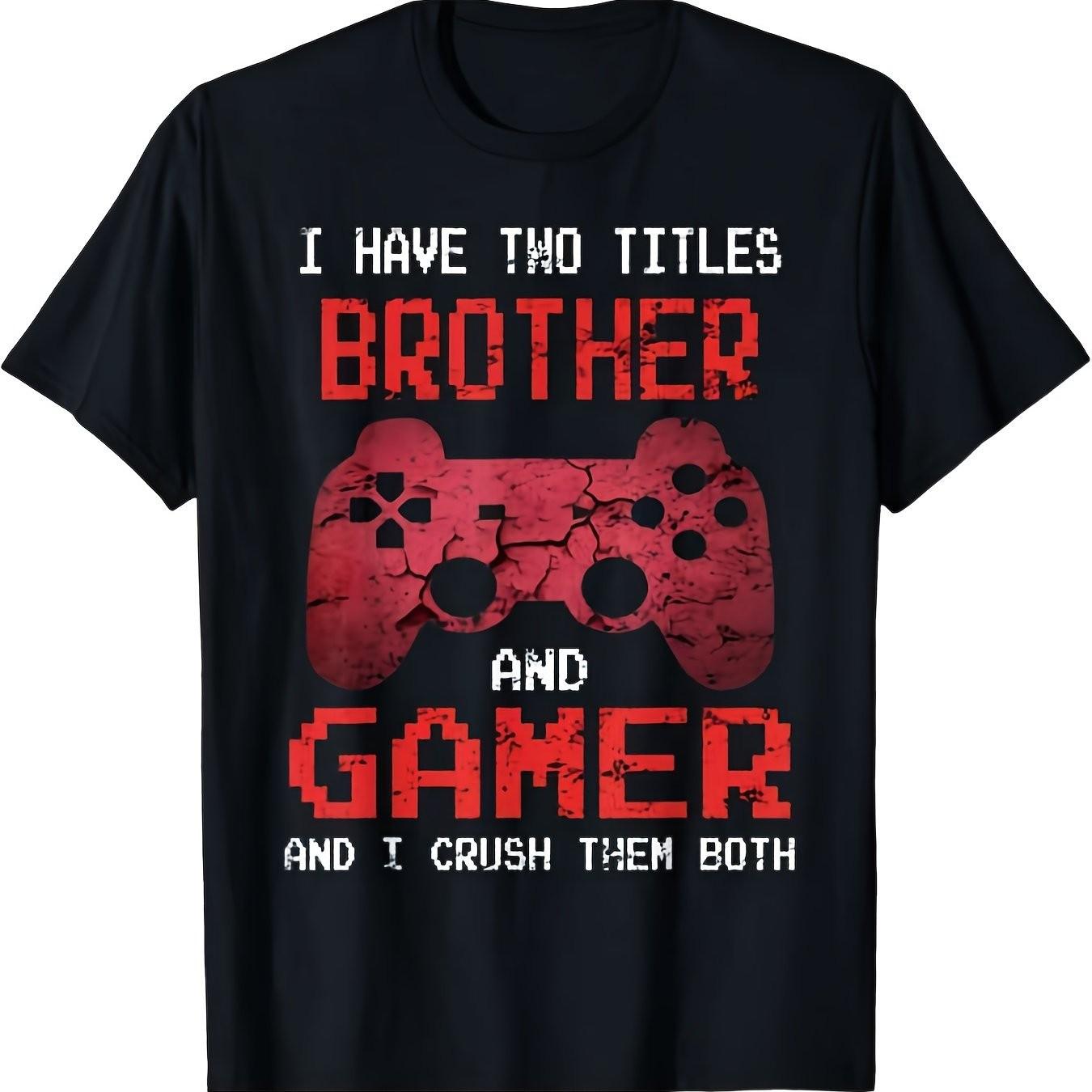 Brother and Gamer Controller TShirt Funny Retro Gaming Graphic Tee for Men Casual Cotton Short Sleeve S