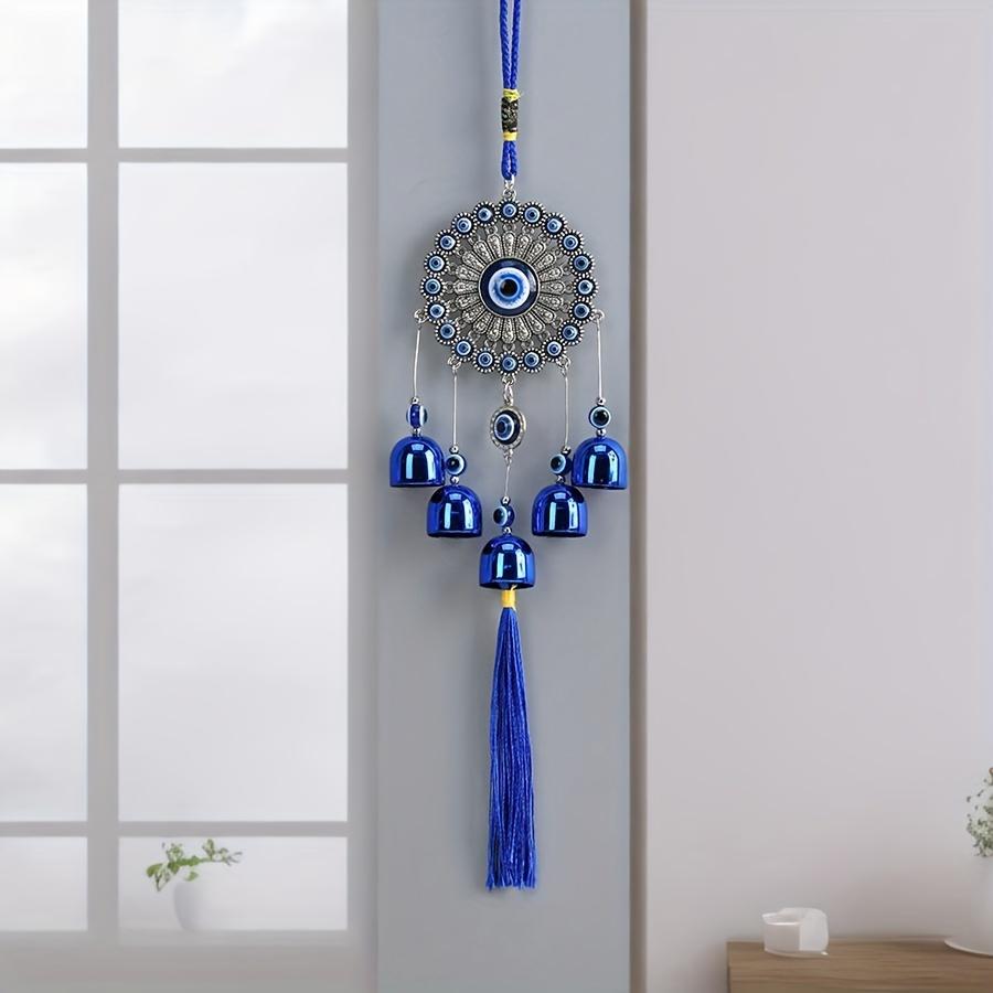 1 Piece Blue Eye Bell Tassel Flower Plate Wind Chime Entrance Window Wall Hanging Outdoor Corridor Balcony Courtyard Decoration