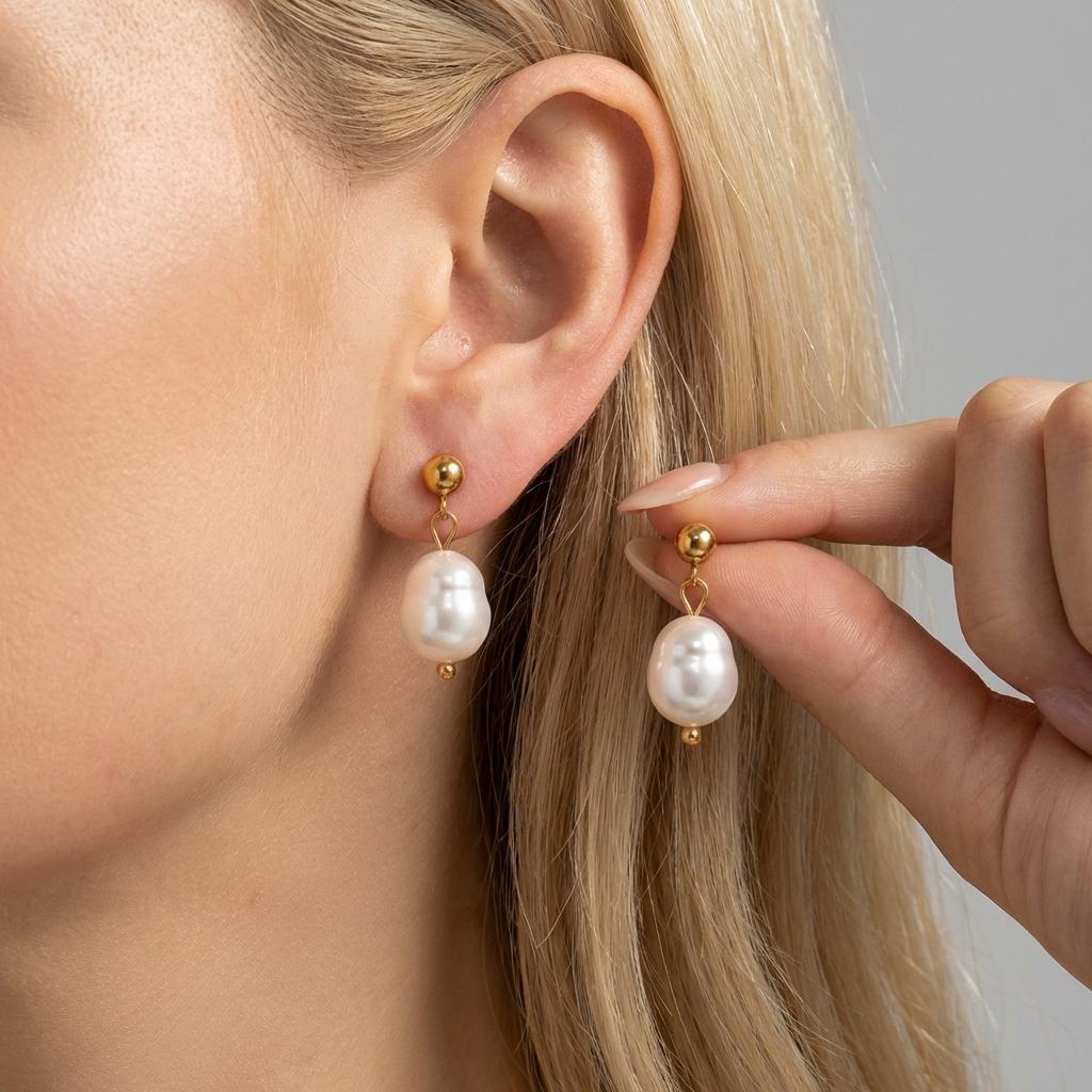 Trendy Asymmetrical Pearl Drop Earrings For Women Stainless Steel Elegant Imitation Pearl Circle Earrings Wedding Party Zircon