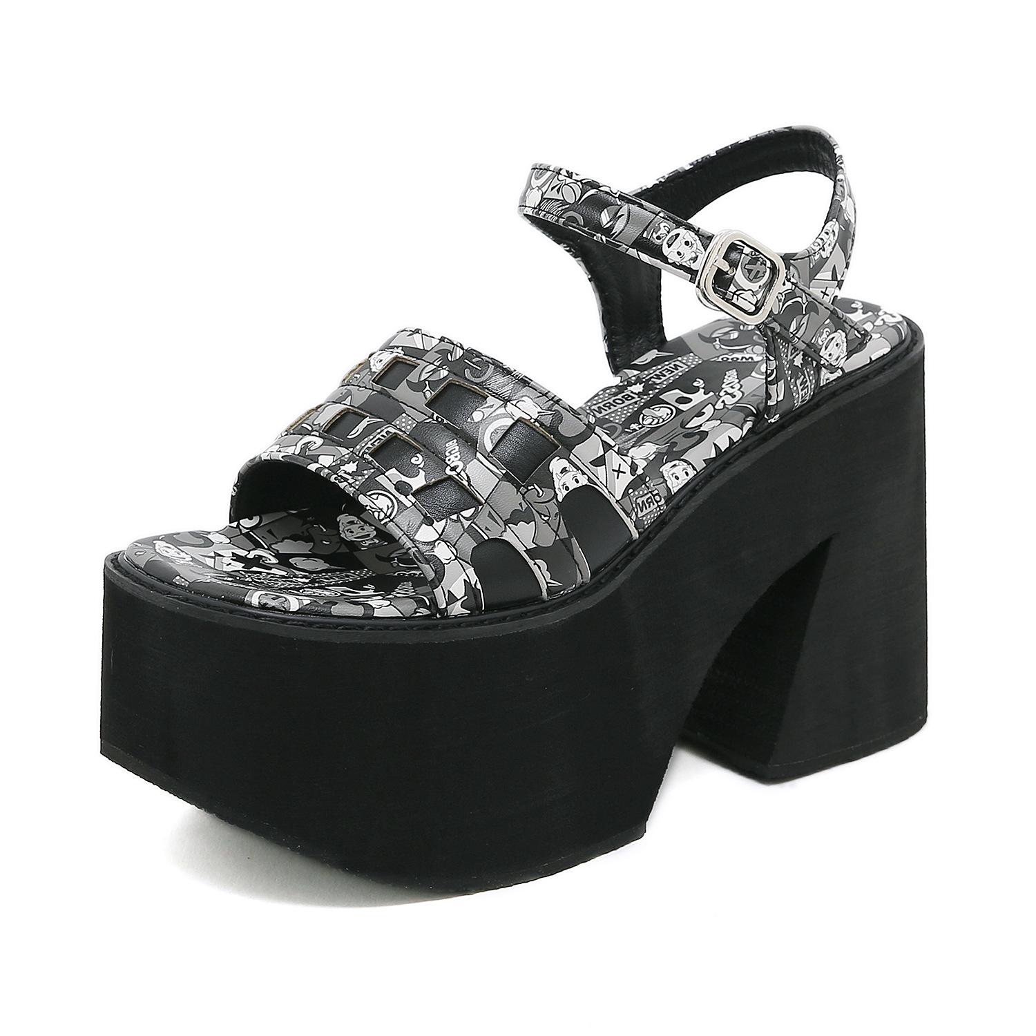 

Граффити ручной работы иллюстрация мода повседневные сандалии на толстой подошве и толстом каблуке с мягкой подошвой 43 чёрный