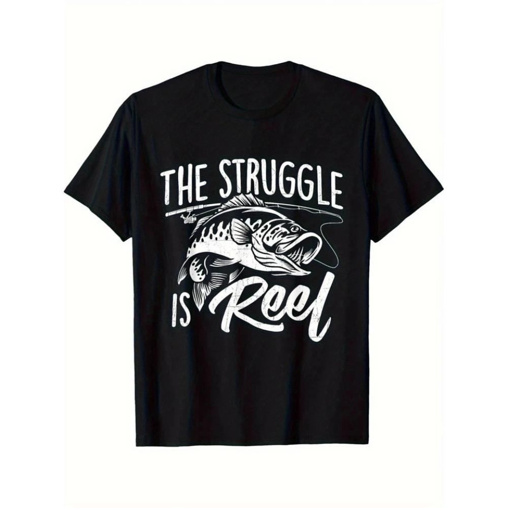 Funny Unisexs The Struggle Is Reel Funny Fishing Graphic Novelty T Shirt Tee Cotton Unisex Summer Streetwear Oversize Comfortable