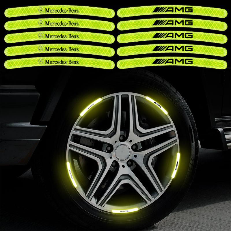 Car Wheel Hub Reflective Stickers Tire Rim Luminous Accessories for Mercedes Benz E C G M S A B Class AMG W176 W204 W212 GLC CLA W168 W202