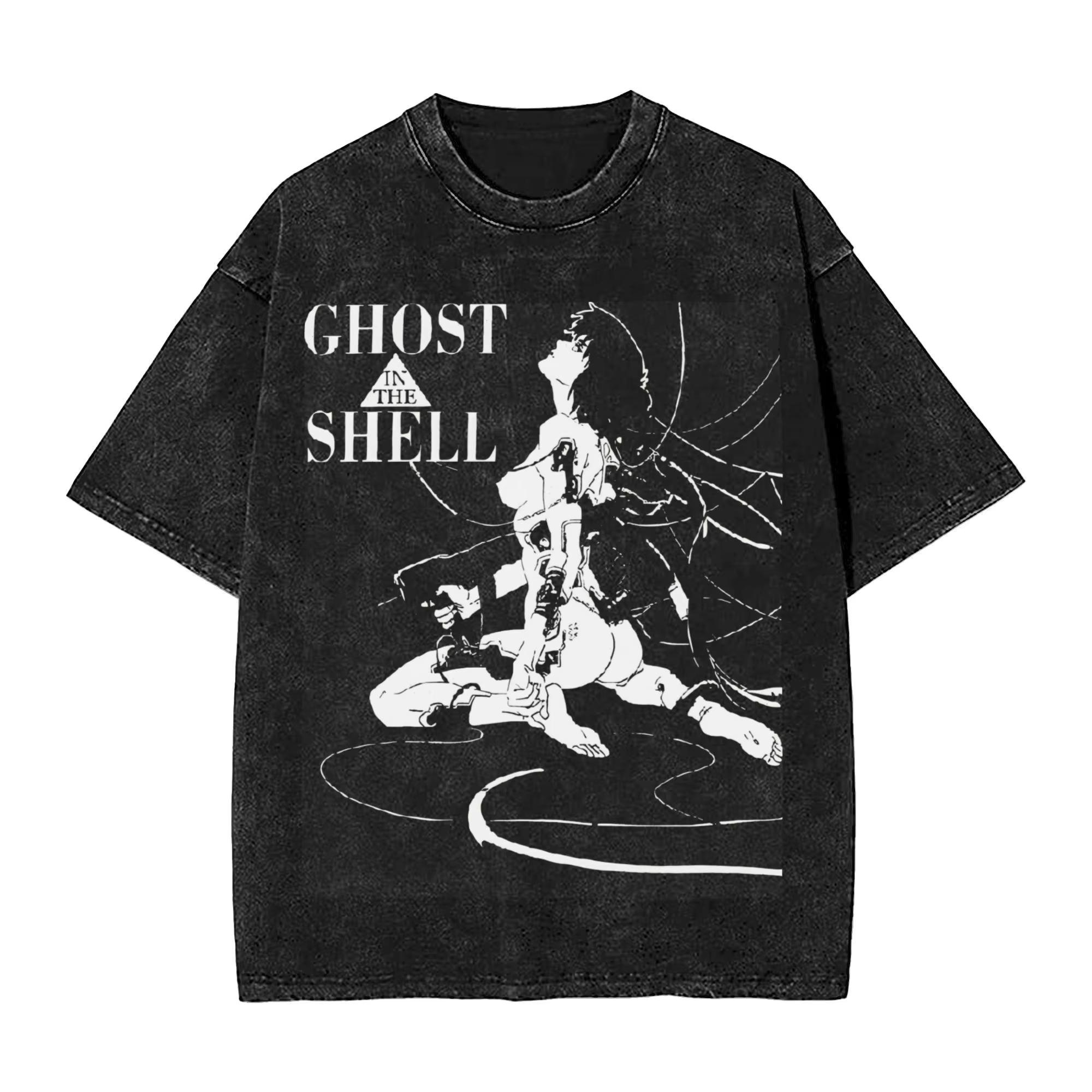 

Manga Ghost in The Shell T-Shirts Men Women Unisex Clothing Cotton Washed Y2k Tee Shirt Short Sleeve Street T Shirt S