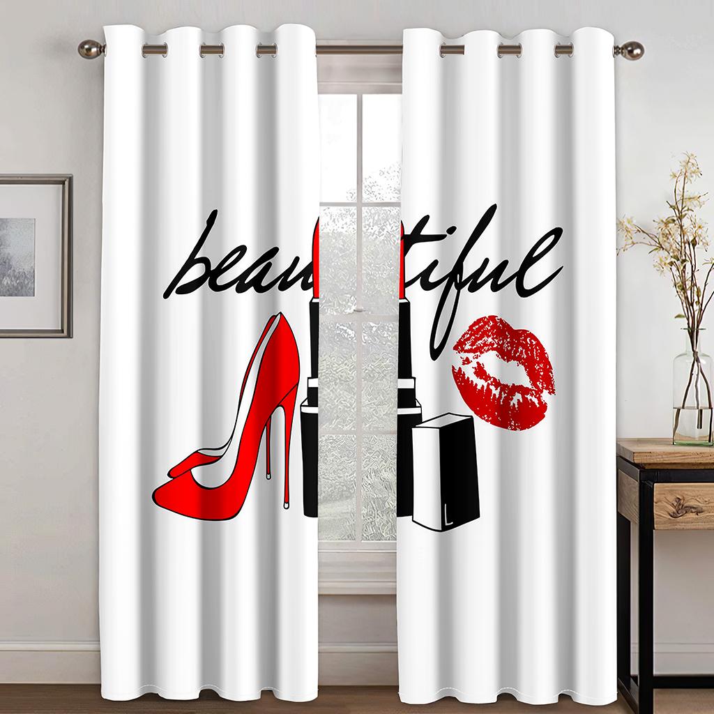 2pcs Pink Make-up Eyes Eyeflash Girl Curtains Blinds for Bedroom Office Kitchen Living Room Study Window Treatment Home Decor