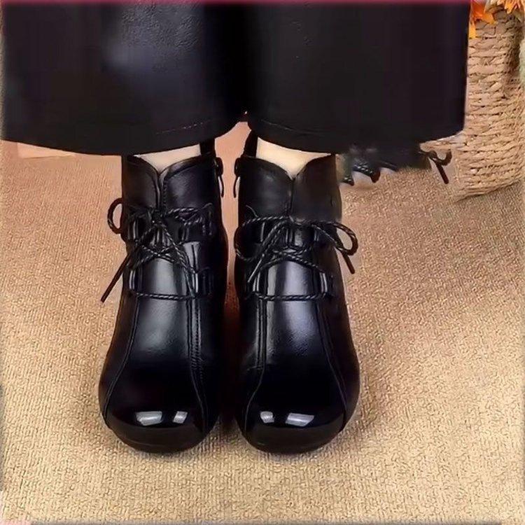 2025 popular Martin boots women's autumn and winter new mid-heel leather boots comfortable single boots middle-aged mother soft leather cotton boots