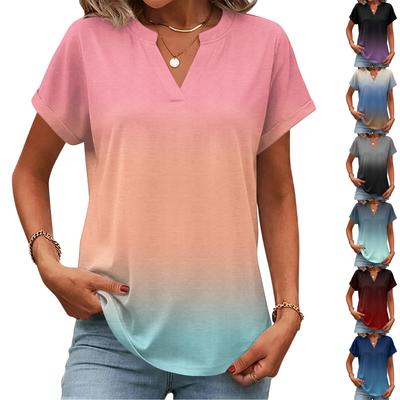 Damskie Topy Krótki Rękaw Koszulki Letnie V-Neck Bluzki do Pracy Tuniki Biznesowe