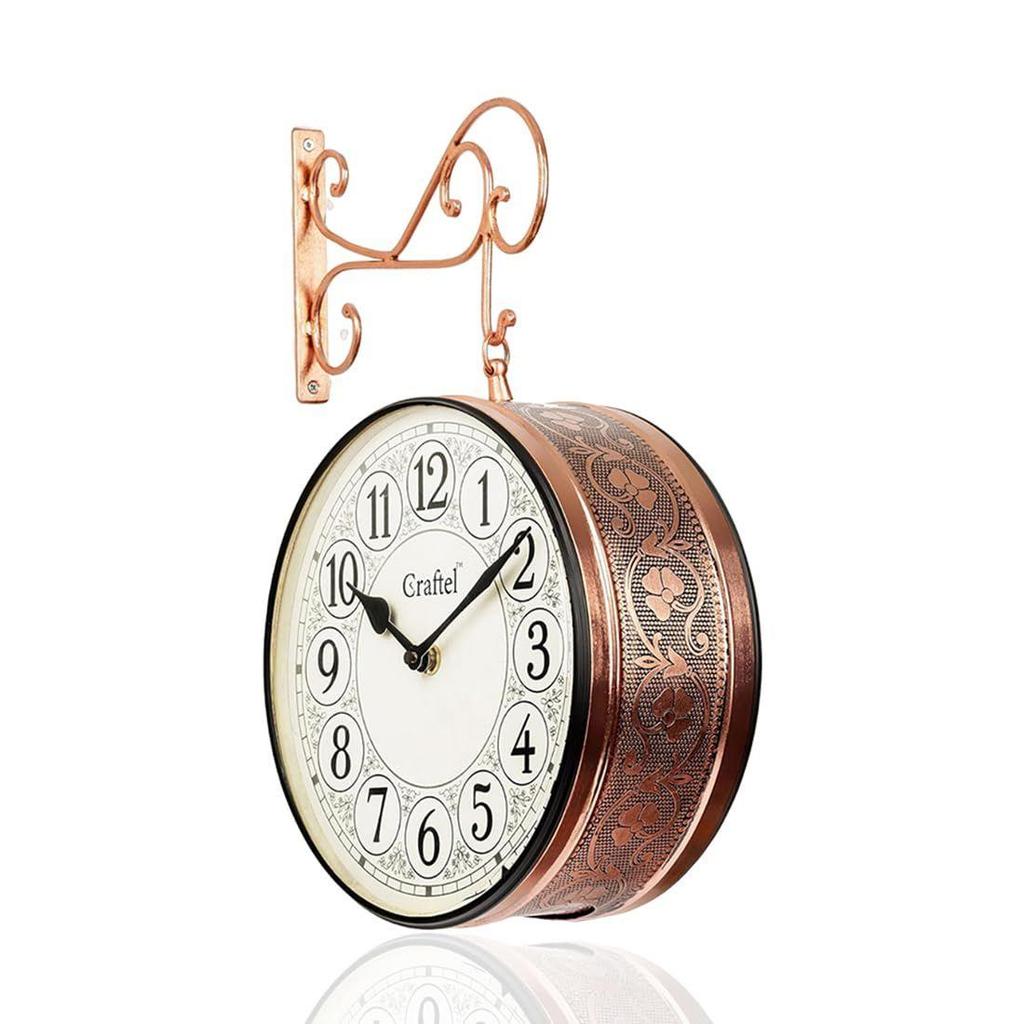 Metal Analog Railway Station Clock Double Sided Vintage Wall Clock for Living Room Home and Office