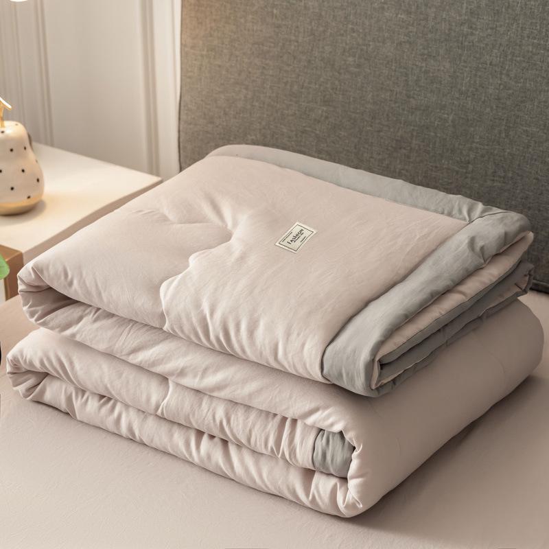 Solid Color Washed Cotton Skin-Friendly Machine Washable Summer Quilt for Air Conditioned Rooms – Thin, Single & Double Sizes