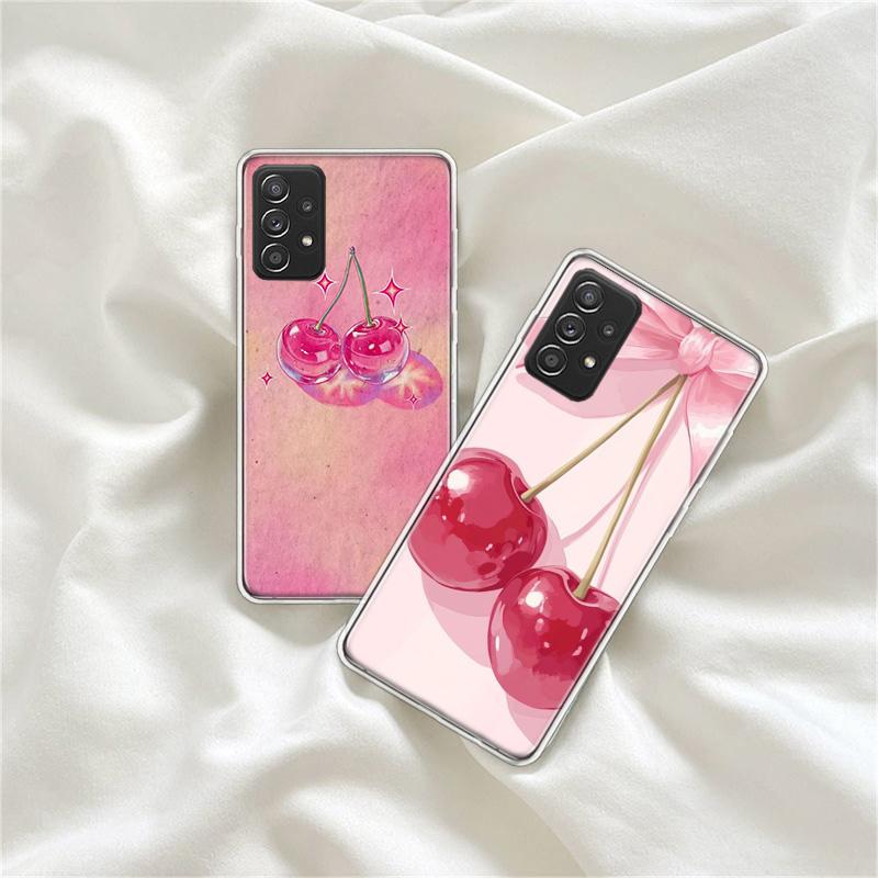 Cherry Bow Phone Case for Samsung A54 A57 A37 A17 A14 A15 A12 A24 A34 A55 A35 A25 A52S A07 A05S A04S A22 A32 A72 Galaxy Note 20
