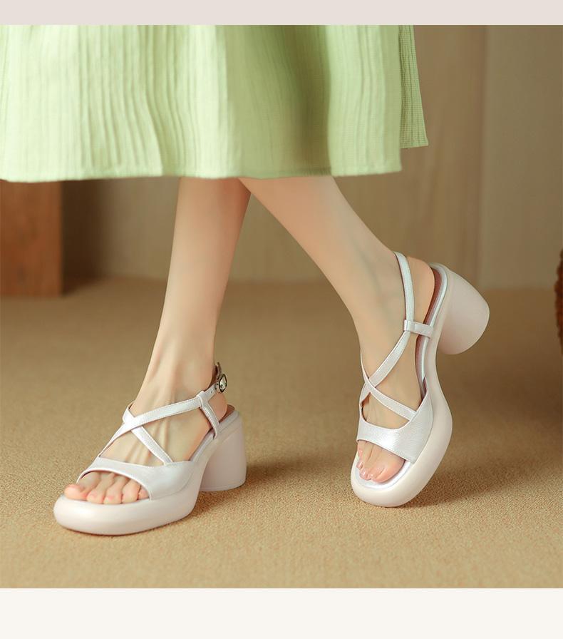 Huge Exquisite~ Huge Easy To Wear~ High-End Pearlescent Thick Heels High Heels Fashionable Cross-Strap Open-Toed Women'S Sandals