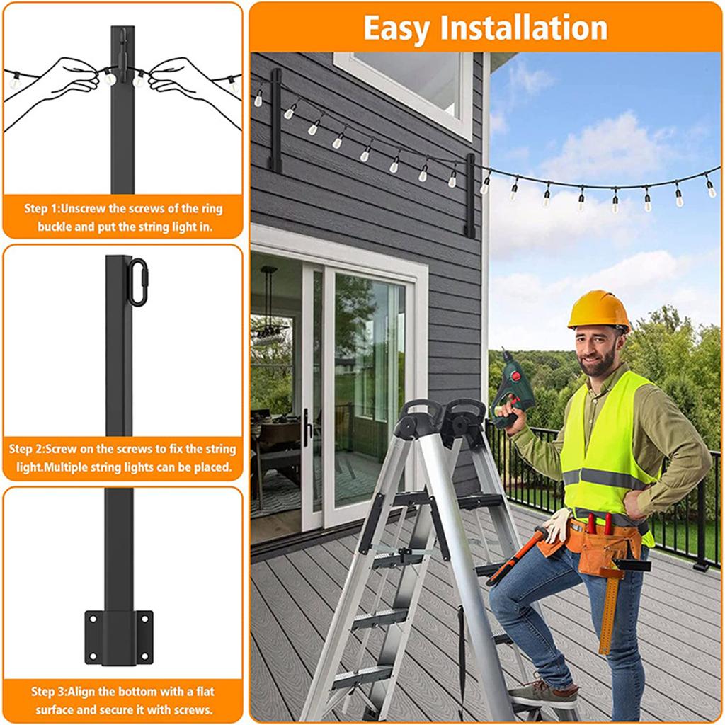 Easy to Install Outdoor String Light Support Simple & Practical String Light Holder Suitable for Backyards Decks & More