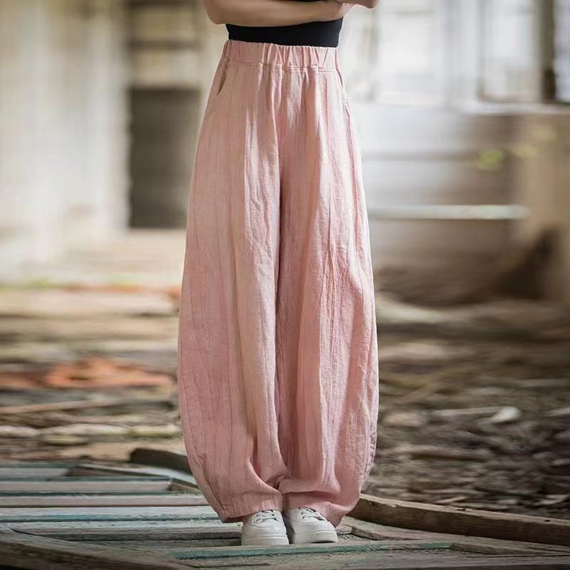Women's 2025 Distressed Cotton Linen Lantern Pants - Casual, Versatile, Literary Style for Travel