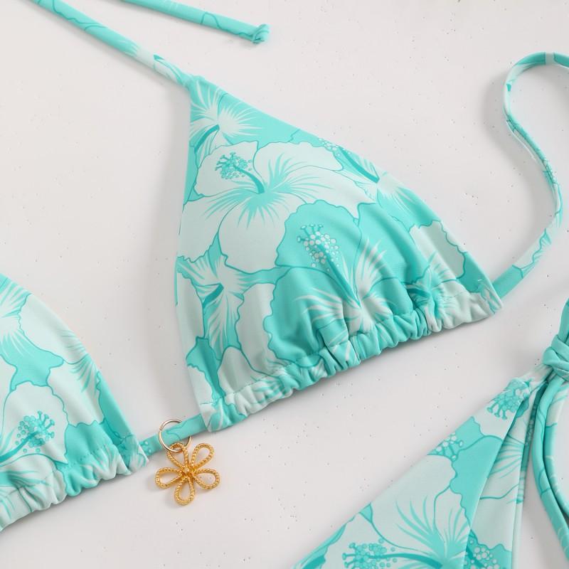 Printed Tight Lace Backless Sexy Split Swimsuit Bikini Women