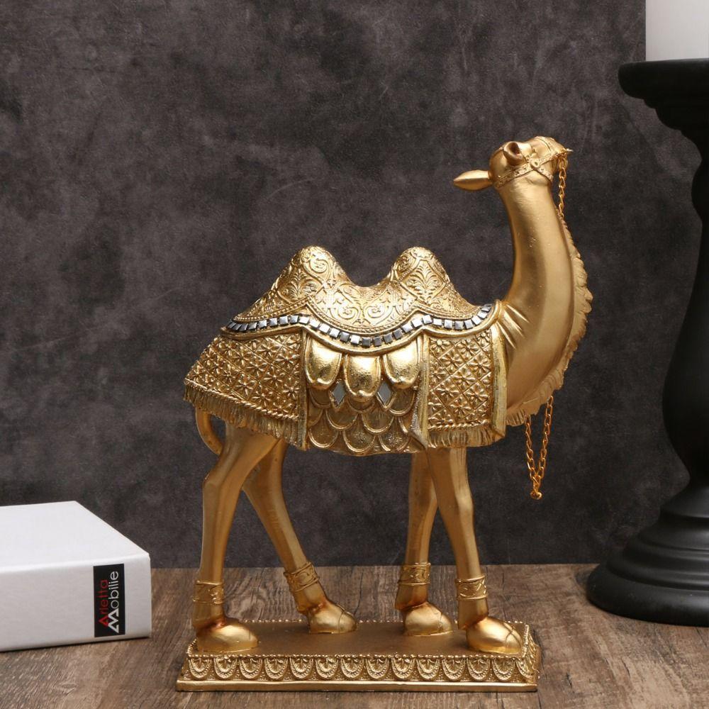 Classic Standing Camels Sculpture Elegant Feng Shui Ornaments Golden Camel Statue  Valentine'S Day