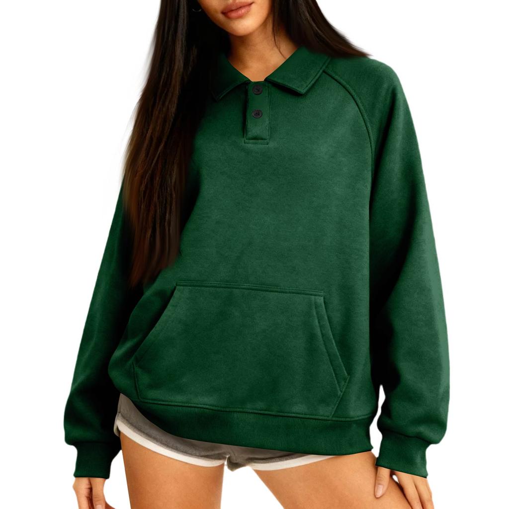 Women's Button-Up Collar Tops Cotton Women's Casual Fashion Long Sleeve With Pocketed Pullover Top Blouse