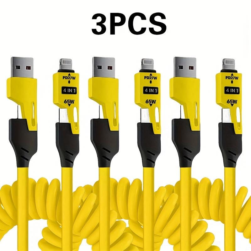 3pcs 4-in-1High-Speed Charging Cable USB Cable Travel Car Charging The Best Choice Spring Telescopic Charging Cable for SamSung Xiaomi for Huawei OPPO