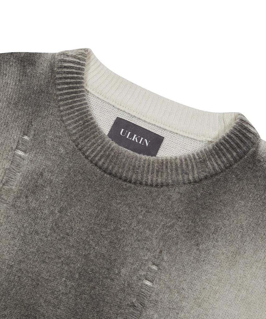 ULKIN [Runway] Spray Damage Round Neck Knit_Gray