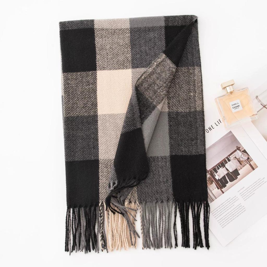 Warm Plaid Faux Cashmere Shawl Poncho Winter Luxury Print Blanket Pashmina Wraps Bufanda With Tassel Scarf Stoled Echarpe