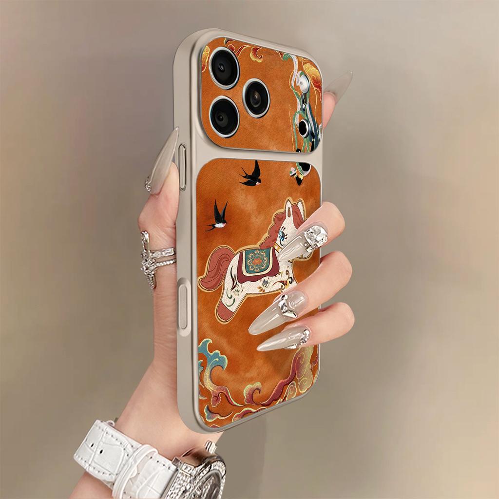 Cloud Orange Horse Is Suitable for iPhone17promax Mobile Phone Case Apple 16pro New 15pro Niche 16 Leather.