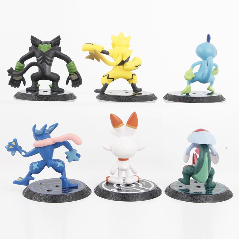 6pcs/set Pokemon Mega Greninja Zeraora Scorbunny Zarude Drizzile Figure Toys 7cm