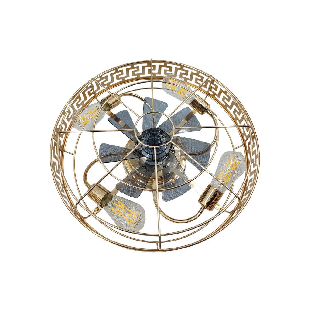 Retro Industrial Style Remote Control Ceiling Fan with Invisible Light and Wrought Iron Finish