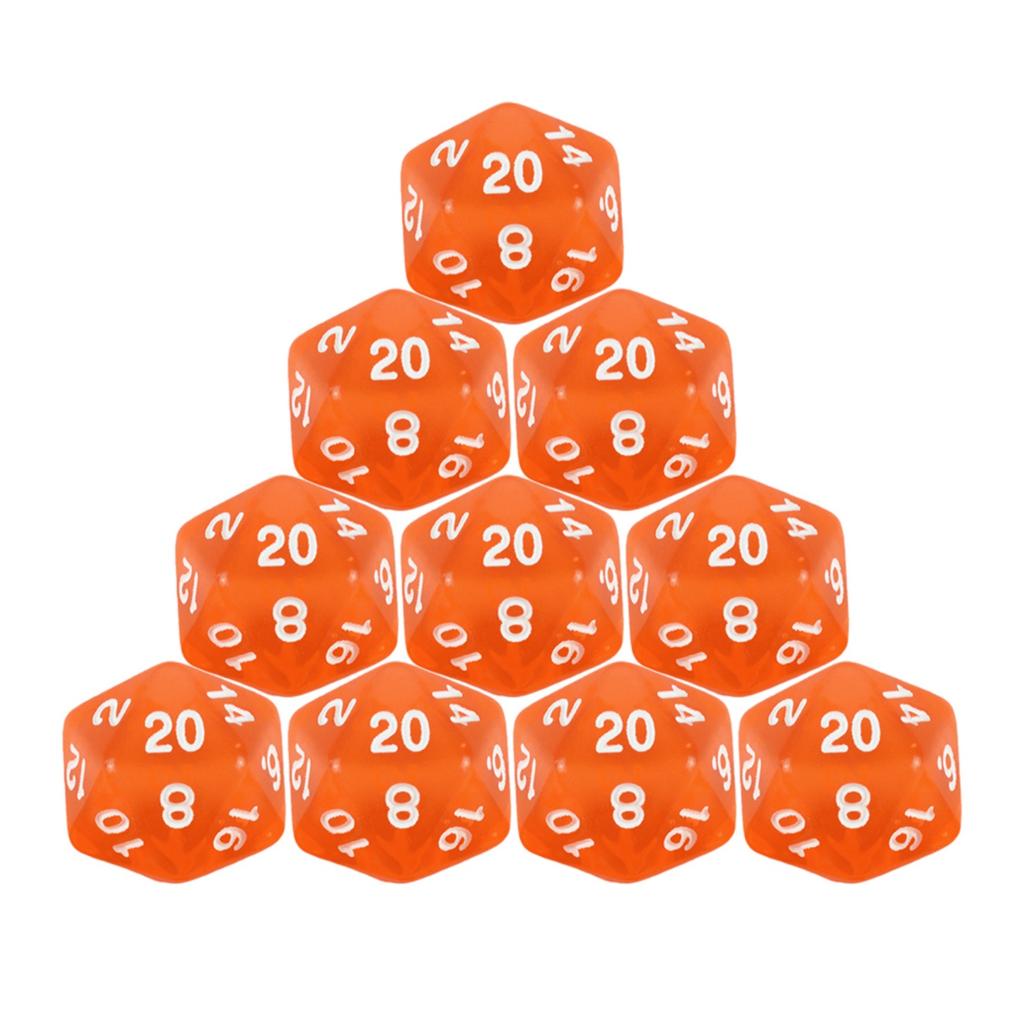 10 ks D20 Polyedrická sada kociek Priehľadná farba 20-stranné kocky pre doskové hry DND TRPG, Potreby pre stolné hry