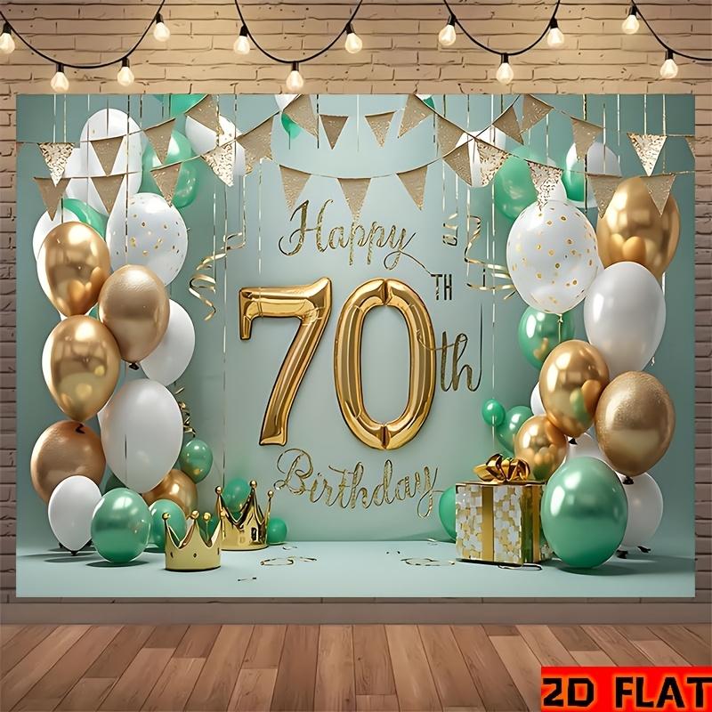 Happy 70th Birthday Party - Elegant gold and green balloon design, a background for home and room decoration 17