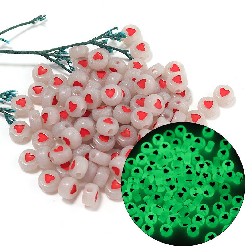 Akryl Lysande Bokstavs- & Sifferpärlor, 4x7mm, Hjärta- & Månformer, Blandade Färger, Lösa Pärlor för DIY-pyssel.
