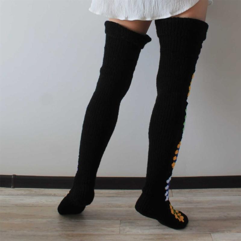 Damen Häkel-Oberschenkelhohe Stiefelsocken Vintage Extra Lange Beinwärmer Winter Überknie Hohe Strümpfe