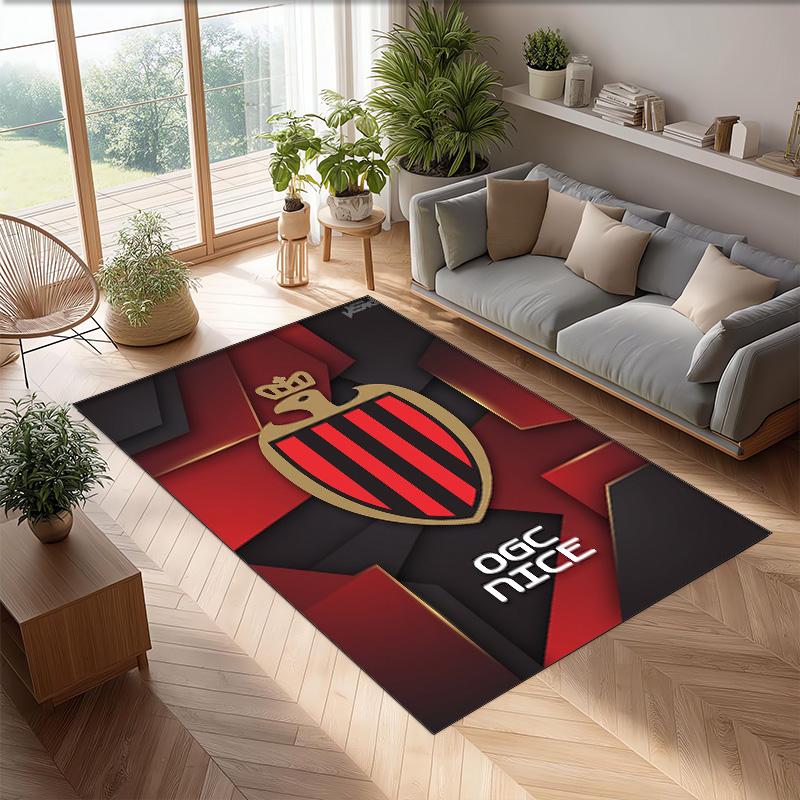 OGC Nice FC Soccer Football Pattern Soft Area Rug Non Slip Indoor Floor Carpet Sports Decor Mat for Bedroom