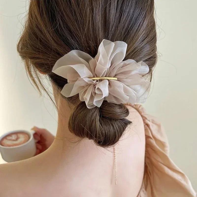 Big Spring Hair Claw Clips Women Metal Chiffon Flowers Ponytail Holder Hairpin Barrettes Girls Hair Accessories Hairgrip