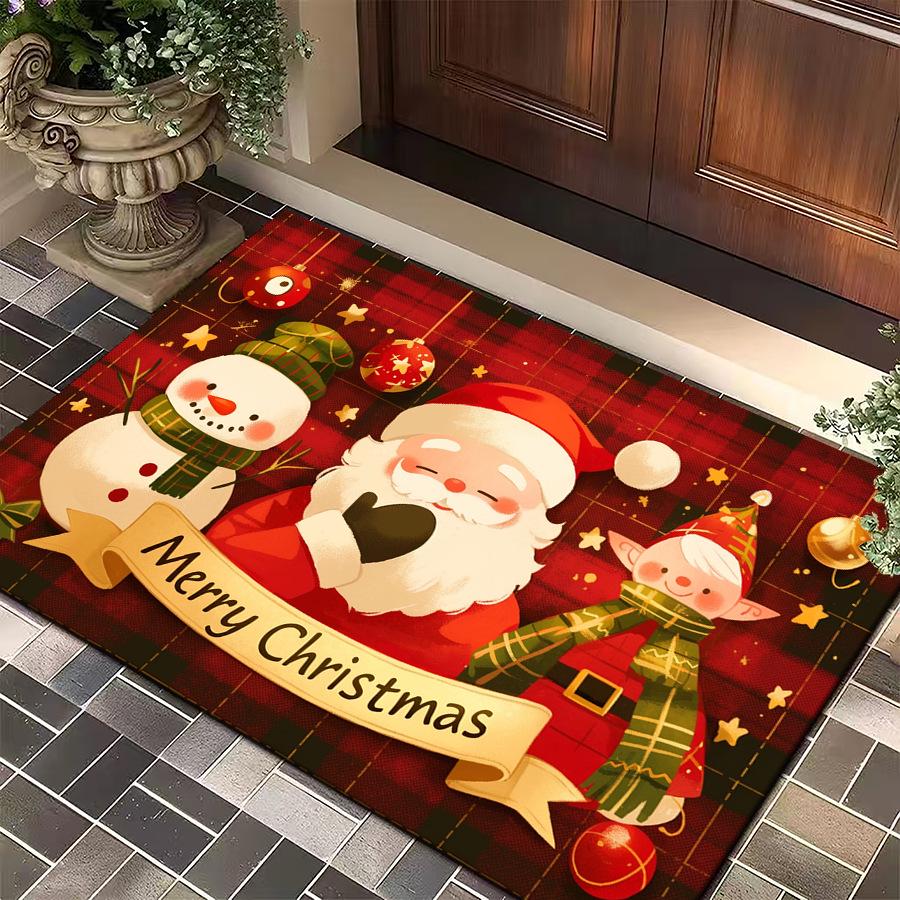 Cartoon Christmas Knit-Style Non-Slip Velvet Floor Mat: Dirt-Resistant Bathroom or Entrance Decor