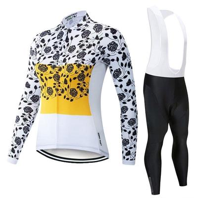 Radtrikots Radbekleidung Set Damen Langarm Weiß Trägerhose Fahrradbekleidung Anzug