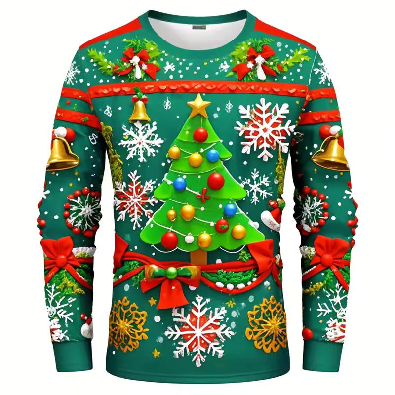 3D Print Animal Husky Graphic Long Sleeve T Shirt For Men Merry Christmas Crewneck Oversized Tshirts Clothes Mens Tee Tops