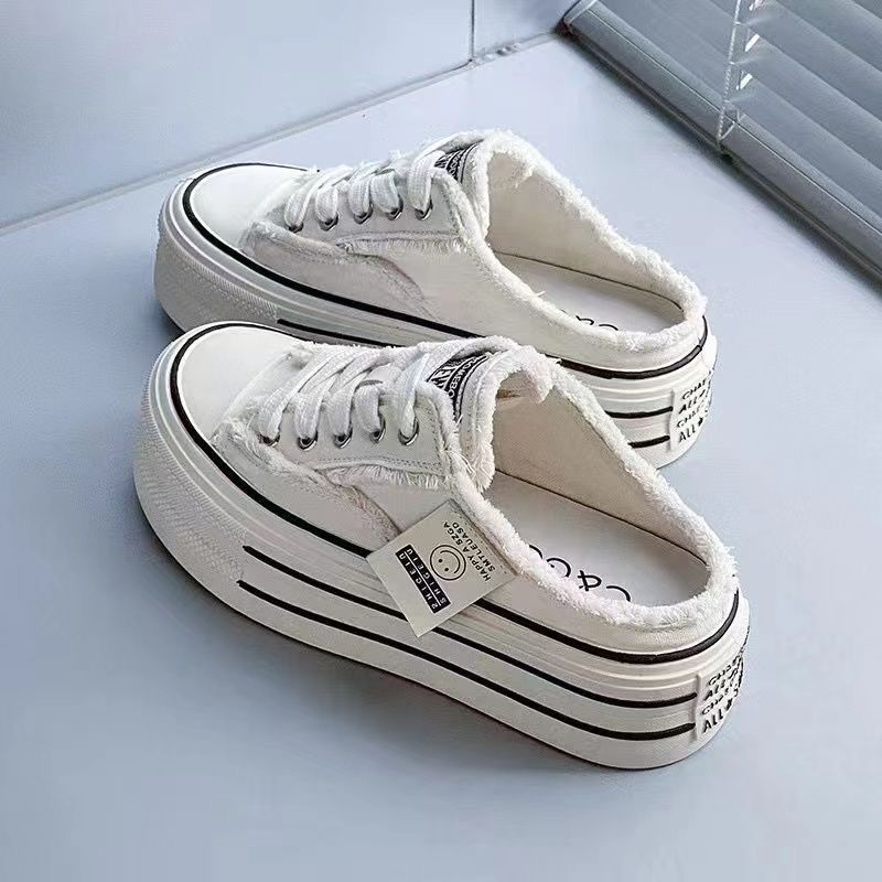 Baotou slippers summer wear 22 new canvas shoes without heel lazy half drag platform beggar shoes