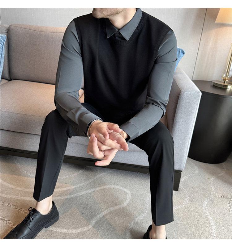 

2025 Men s Luxurious Plush Knitwear: Heavyweight Double-Layer Lapel Top 2XL