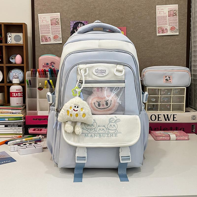 Sac d'école nouveau style collège couleur contrastée élèves du primaire et du secondaire 35 grade multi-compartiments sac à dos léger dessin animé mignon