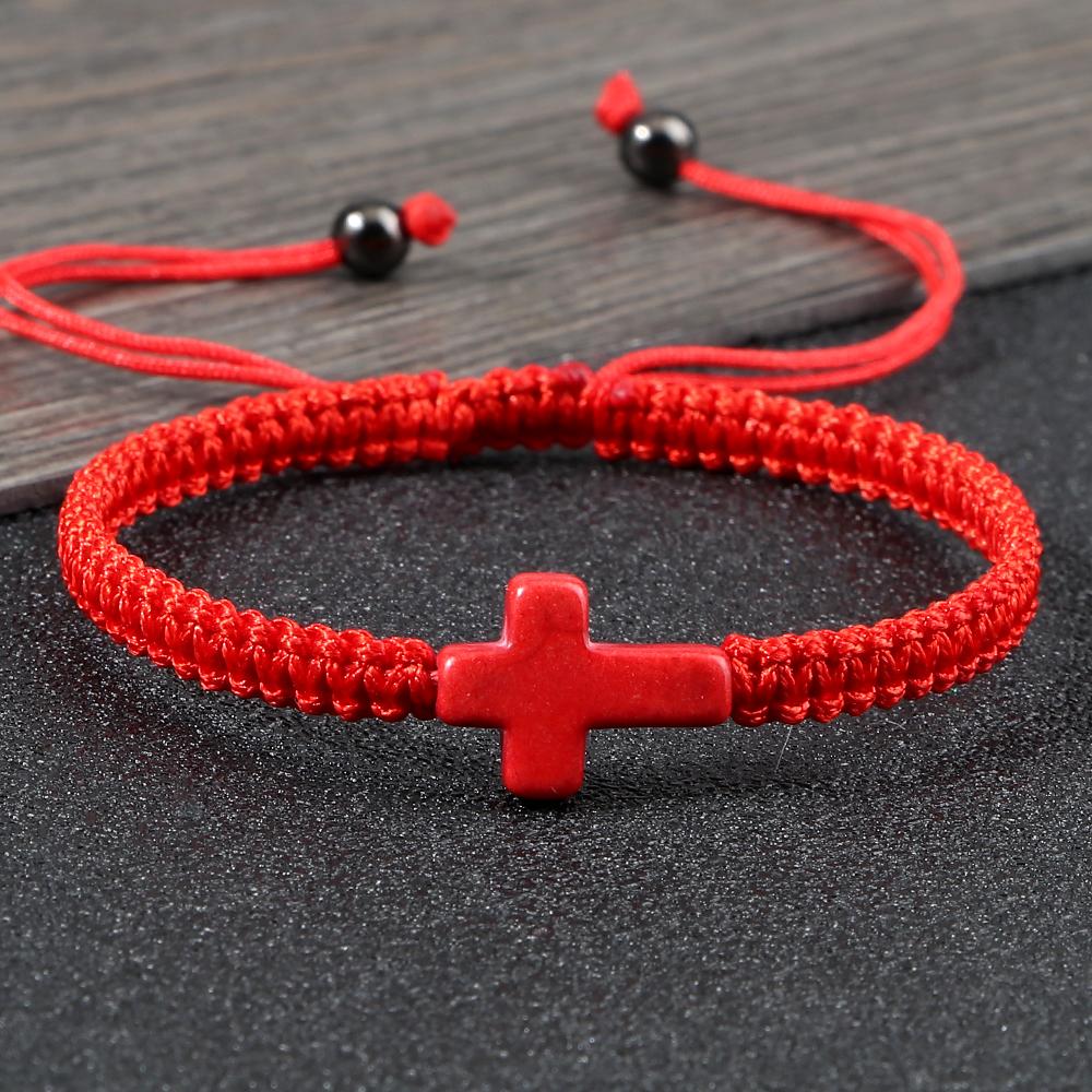 Neues Gebetskreuz Geflochtenes Armband Damen Herren Roter Nylonfaden Partnerarmbänder Verstellbar Yoga Heilung Armreif Kette Schmuck Geschenk