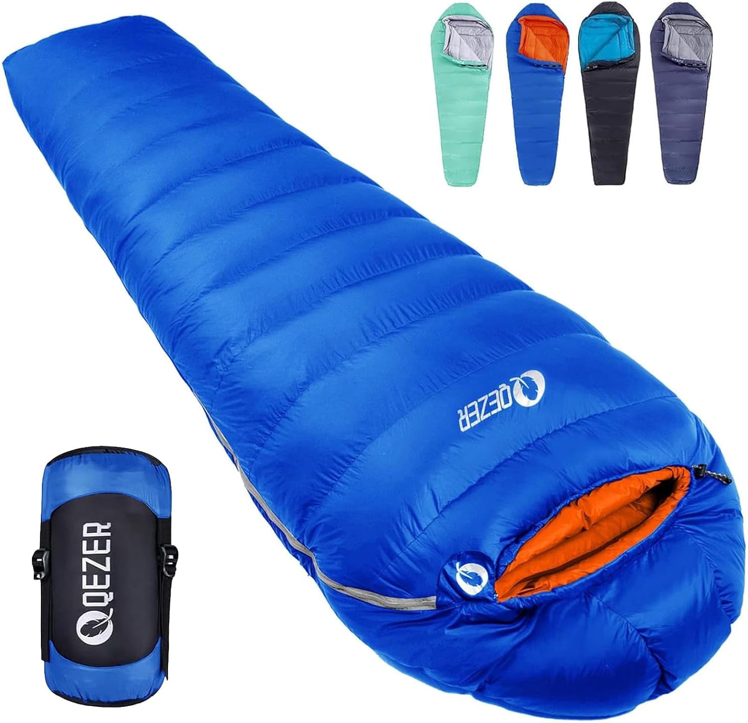 QEZER Winter Down Sleeping Mummy 600FP Premium 400T Connectable for Ideal for Outdoor Car and Emergency Preparedness Bag, Style, 500g-1500g Fill,