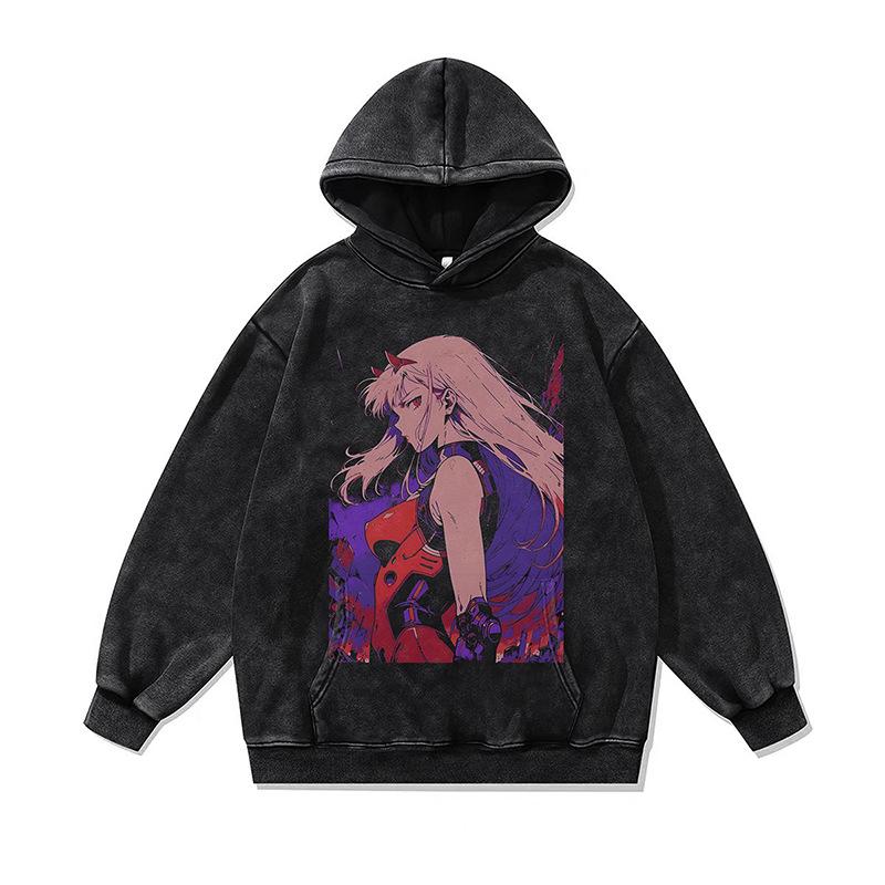 American Retro Cartoon Direct Injection Printing Hoodie Men And Women Autumn And Winter Oversize Washed Hooded Sweater