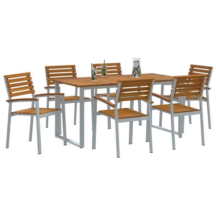 VidaXL Ensemble de salle à manger de jardin 7 pièces en bois d'acacia massif et métal 3284346