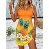 Women's Round Neck Sleeveless Tropical Parrot Print Gradient Casual Mini Dress, Beach Tank Dresses for Spring & Summer