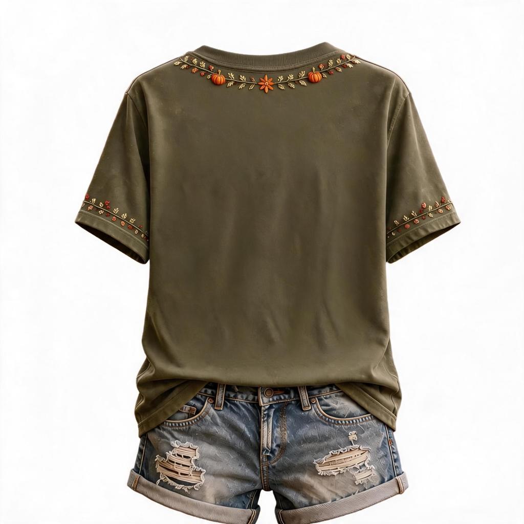 Women's Fall Themed Short Sleeve T-Shirt for Casual Wear