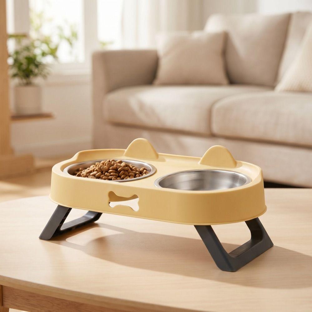 Stainless Steel Raised Pet Feeder Double Bowl Cat Feeding Dish Elevated Cat Bowl For Cats